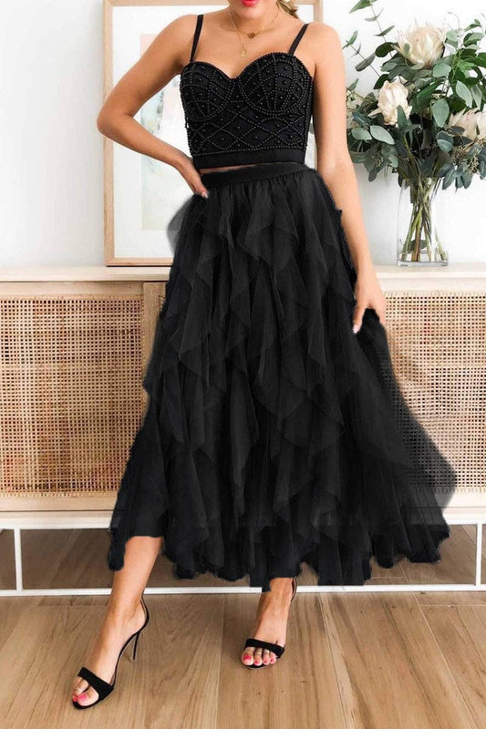 A-line Long Tulle Skirts: BLACK / M