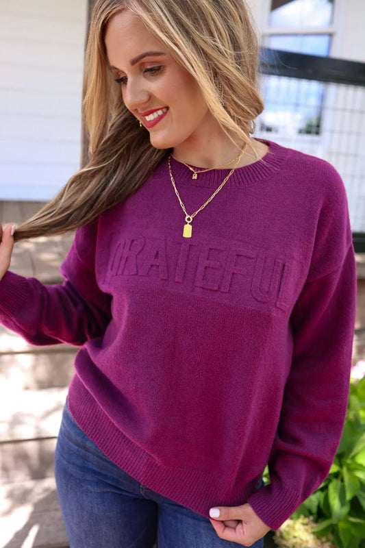 GRATEFUL Plum Sweater