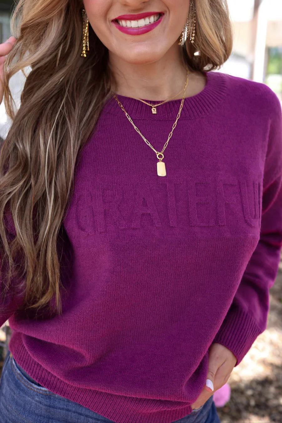 GRATEFUL Plum Sweater