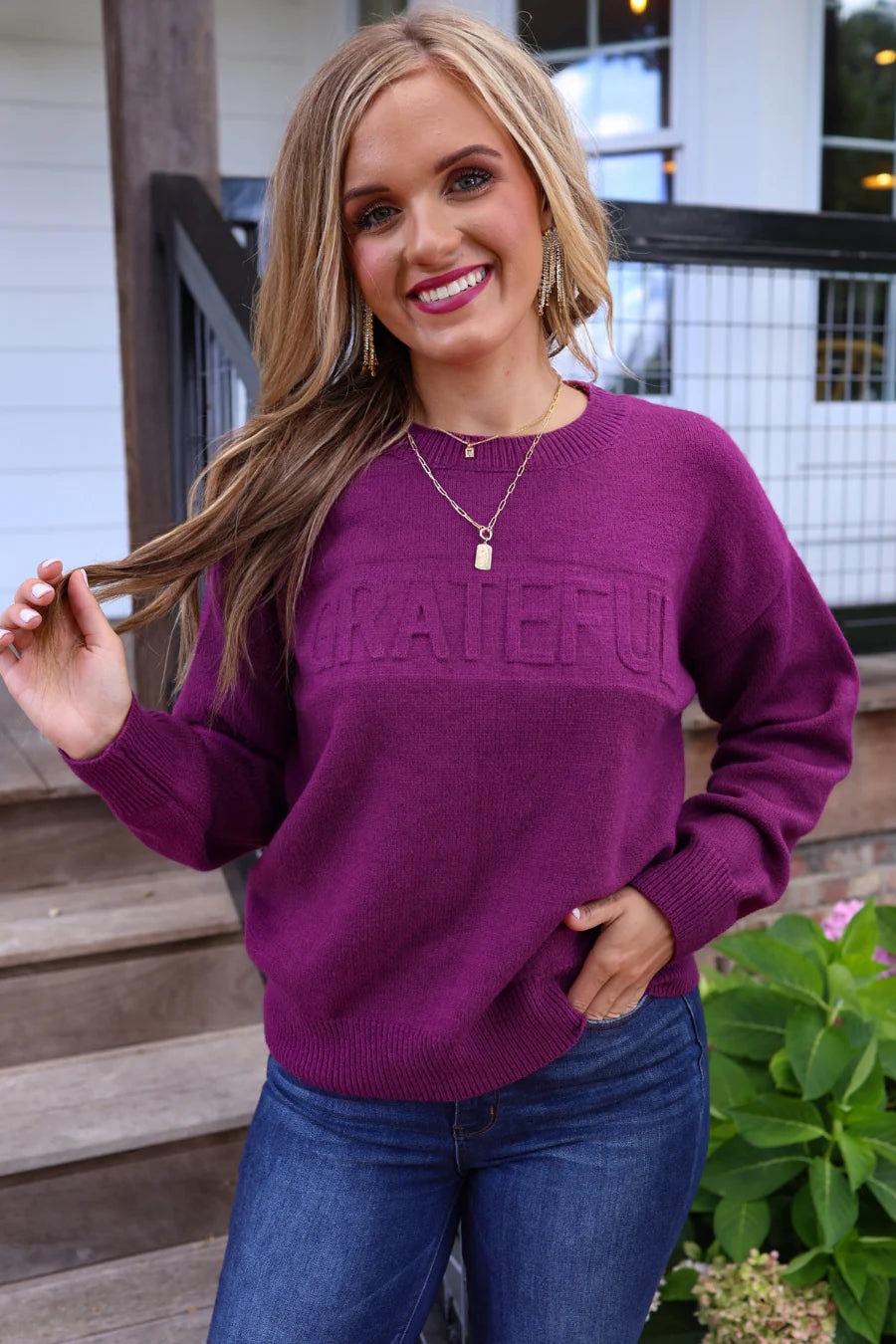 GRATEFUL Plum Sweater